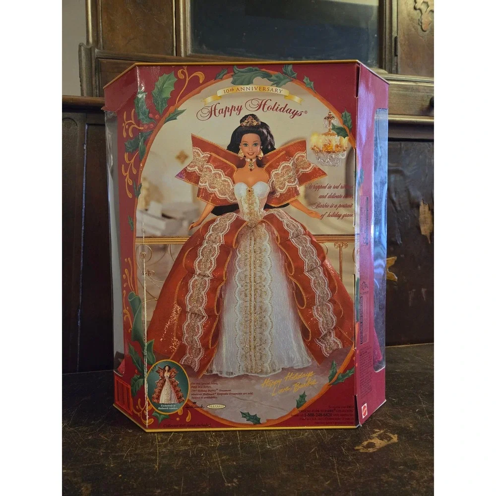 1997 Happy Holidays Barbie 10th Anniversary Doll & Russell Stover Candy Tin Set